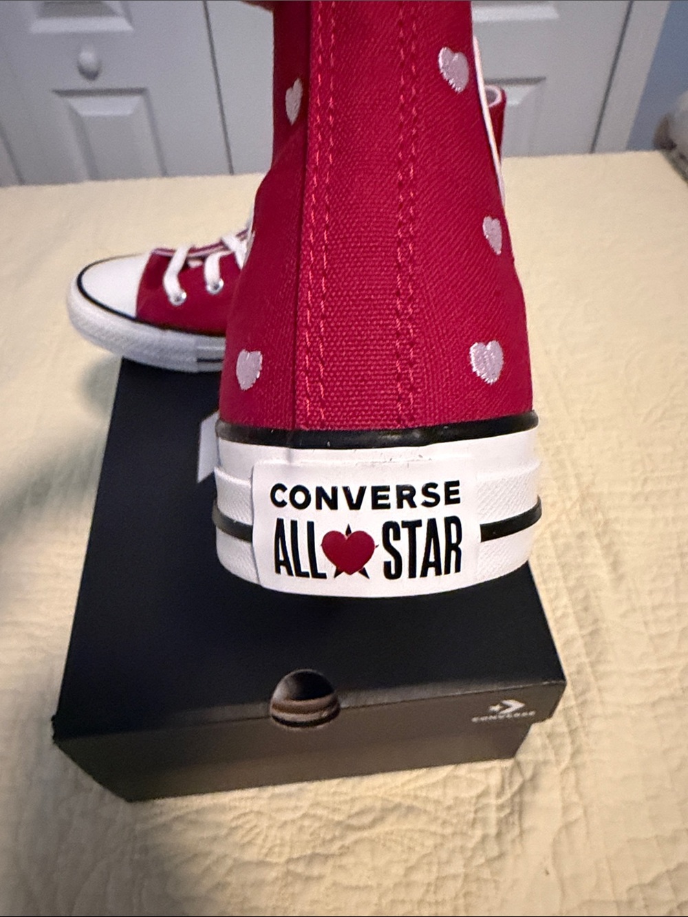 Converse Red High-Top Heart Print Sneakers - Picture 7 of 8